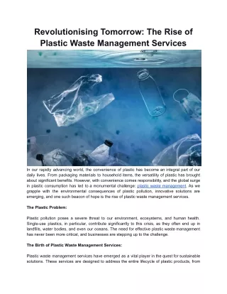 Revolutionising Tomorrow: The Rise of Plastic Waste Management Services