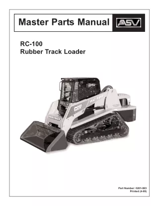 ASV Posi-Track RC-100 Track Loader Parts Catalogue Manual