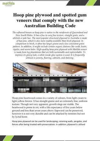 Hoop pine plywood and spotted gum veneers that comply with the new Australian Building Code