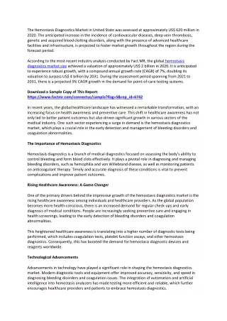 Hemostasis Diagnostics Market Key Players, Trend, Analysis and Forecast to 2031