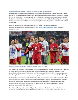 Serbia Vs England Nations Compete for Glory in Euro Cup Blockbuster