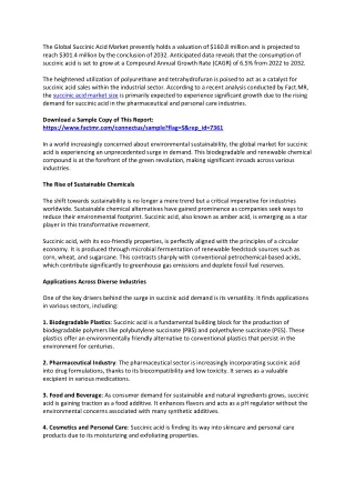 Succinic Acid Market Revenue, Size, Segment by Type, Application, Key Companies