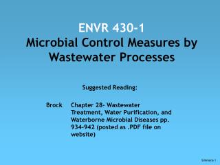 ENVR 430-1 Microbial Control Measures by Wastewater Processes