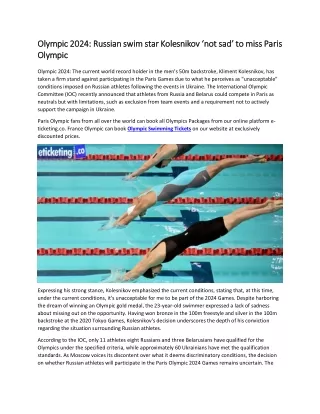 Olympic 2024 Russian swim star Kolesnikov ‘not sad’ to miss Paris Olympic