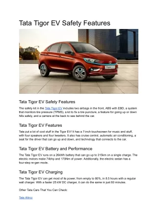 Tata Tigor EV Safety Features