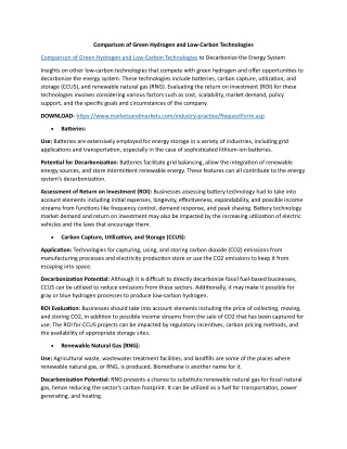 Comparison of Green Hydrogen and Low-Carbon Technologies recretae content pdf