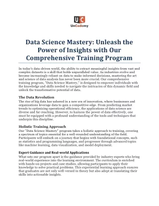 Data Science Mastery: Unleash the Power of Insights with Our Comprehensive  Trai