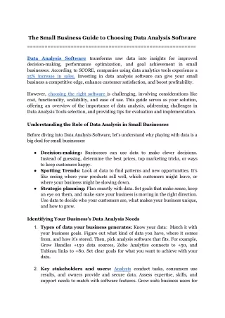 The Small Business Guide to Choosing Data Analysis Software