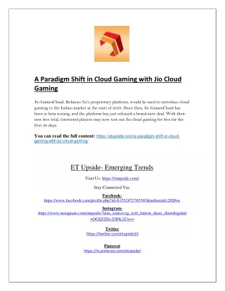 A Paradigm Shift in Cloud Gaming with Jio Cloud Gaming