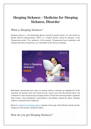 Sleeping Sickness - Medicine for Sleeping Sickness, Disorder