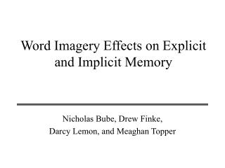 Word Imagery Effects on Explicit and Implicit Memory