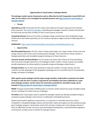 Opportunities for Saudi Arabia in Hydrogen Market recreate content pdf