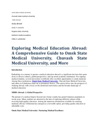 Exploring Medical Education Abroad A Comprehensive Guide to Omsk State Medical University, Chuvash State Medical Univers