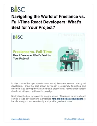 Freelance vs. Full-Time React Developers : Choosing Right