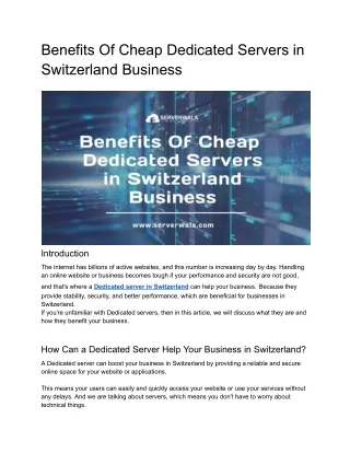 Benefits Of Cheap Dedicated Servers in Switzerland Business