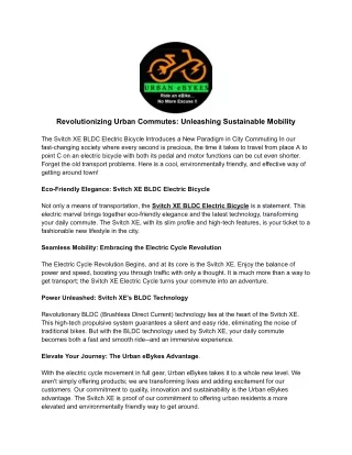 Revolutionizing Urban Commutes Unleashing Sustainable Mobility