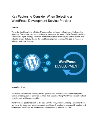 Key Factors to Consider When Selecting a WordPress Development Service Provider