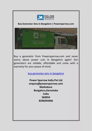 Buy Generator Amc In Bangalore | Powersparrow.com