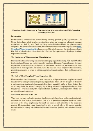 Elevating Quality Assurance in Pharmaceutical Manufacturing with FDA-Compliant Visual Inspection Kits