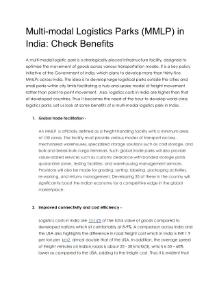 Multi-modal Logistics Parks (MMLP) in India_ Check Benefits