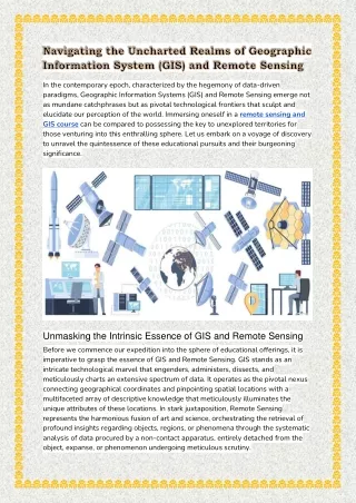 GIS and Remote Sensing: Charting New Courses in Spatial Discovery