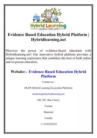 Evidence Based Education Hybrid Platform Hybridlearning.net