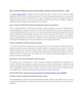Spin on Carbon Market Size, Share, Industry Report, Revenue Trends and Growth
