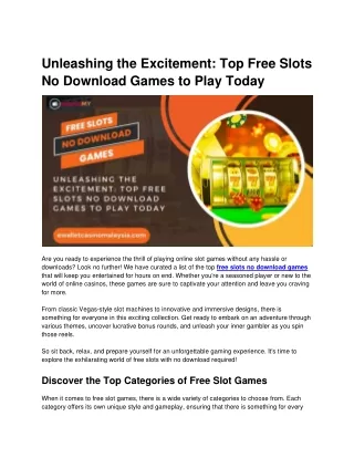 Unleashing the Excitement Top Free Slots No Download Games to Play Today