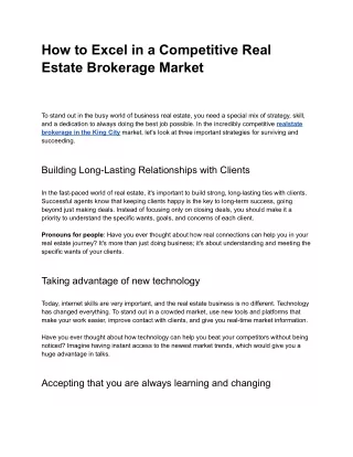 How to Excel in a Competitive Real Estate Brokerage Market