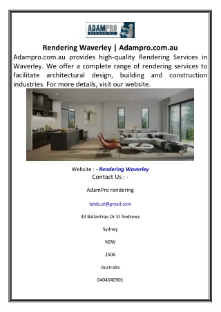 Rendering Waverley  Adampro.com.au