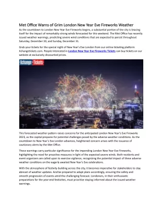 Met Office Warns of Grim London New Year Eve Fireworks Weather