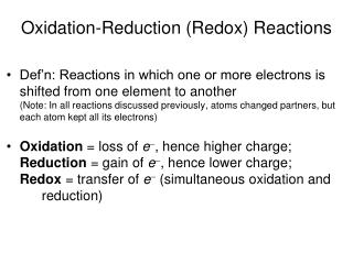 Oxidation-Reduction (Redox) Reactions