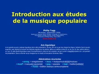 Introduction aux études de la musique populaire