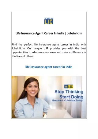 Life Insurance Agent Career In India  Jobsinlic.in