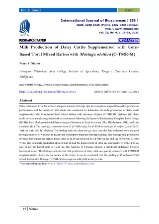 Milk Production of Dairy Cattle Supplemented with Corn-Based Total Mixed Ration