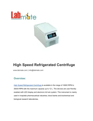 High Speed Refrigerated Centrifuge