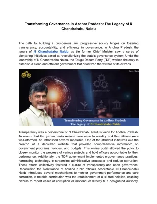 Transforming Governance in Andhra Pradesh: The Legacy of N Chandrababu Naidu