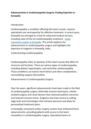 Advancements in Cardiomyopathy Surgery