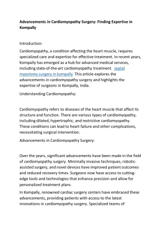 Advancements in Cardiomyopathy Surgery