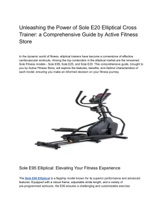 Unleashing the Power of Sole E20 Elliptical Cross Trainer: a Comprehensive Guide