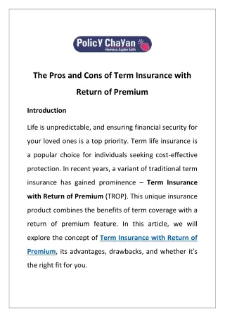 The Pros and Cons of Term Insurance with Return of Premium