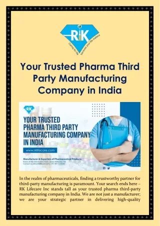 Your Trusted Pharma Third Party Manufacturing Company in India