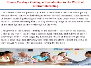 Ronnie Carabay - Getting an Introduction to the World of Internet Marketing