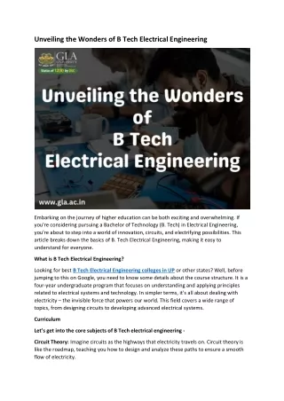 Unveiling the Wonders of B Tech Electrical Engineering