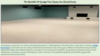 The Benefits Of Garage Floor Epoxy You Should Know