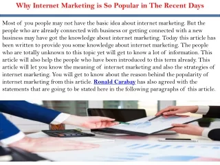 Why Internet Marketing is So Popular in The Recent Days