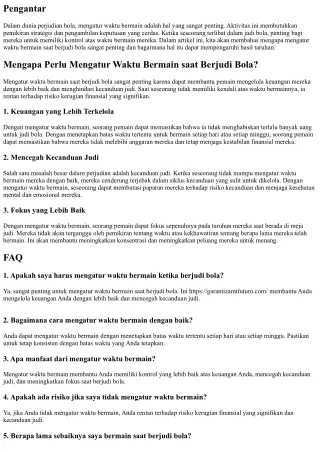 Mengapa Perlu Mengatur Waktu Bermain saat Berjudi Bola?