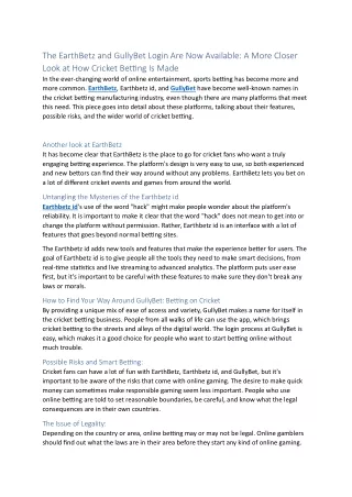 The EarthBetz and GullyBet Login Are Now Available A More Closer Look at How Cricket Betting Is Made