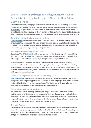 Sharing the Lords exchange admin login King567 Hack and Best cricket id Login Looking More Closely at How Cricket Bettin