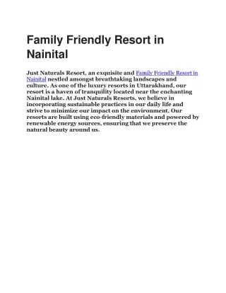 Family Friendly Resort in Nainital